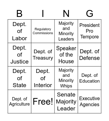 Bureaucracy and Executive Branch Bingo Card