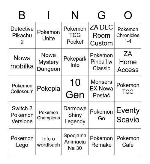 Pokemon Day Bingo Card
