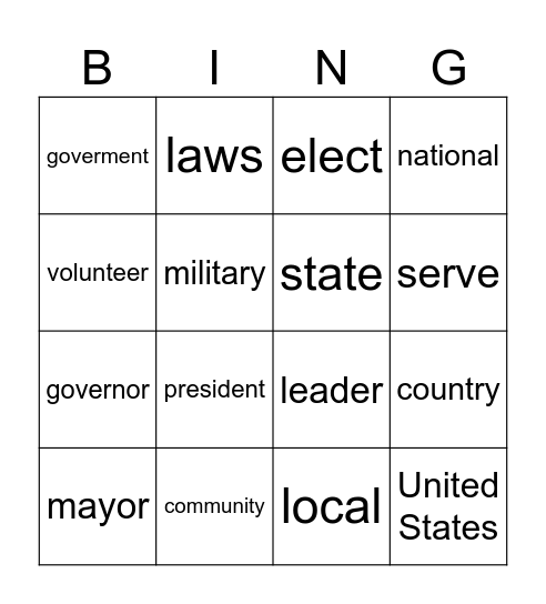 Government and Leaders Bingo Card