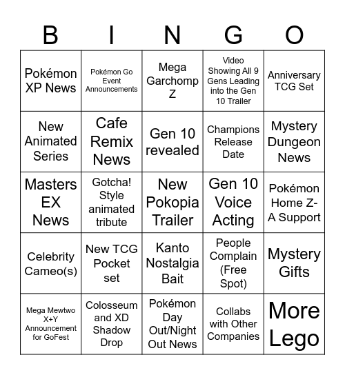 Pokémon Day '26 Bingo Card