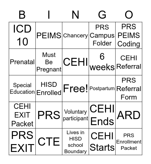 PRS BINGO Card