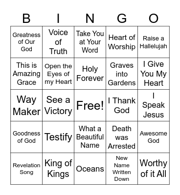Worship BINGO Card