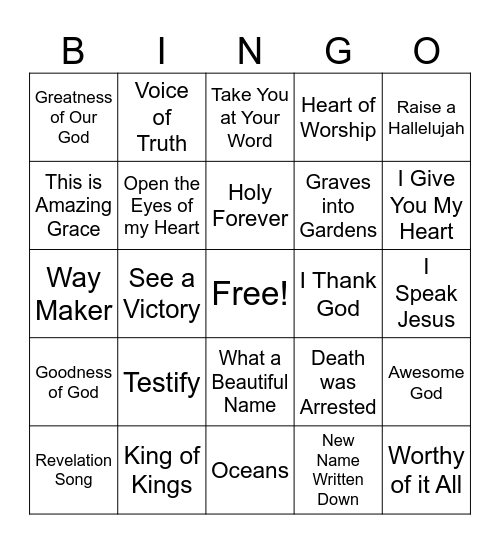 Worship BINGO Card
