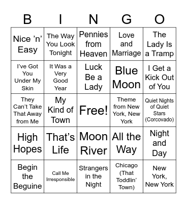 The Musical Bingo Way (Frank Sinatra) Bingo Card