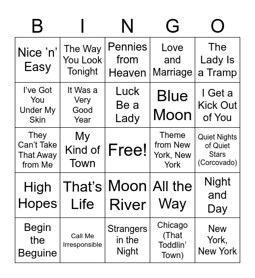 The Musical Bingo Way (Frank Sinatra) Bingo Card