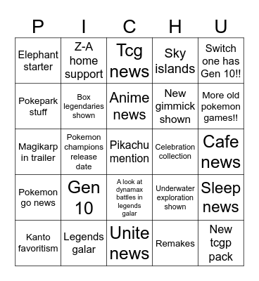Pokemon day!! Bingo Card
