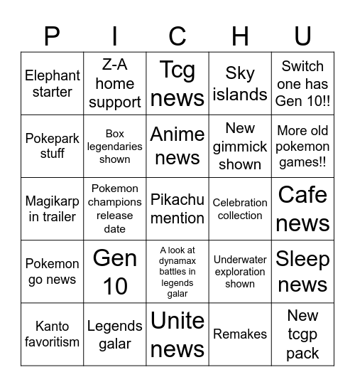 Pokemon day!! Bingo Card