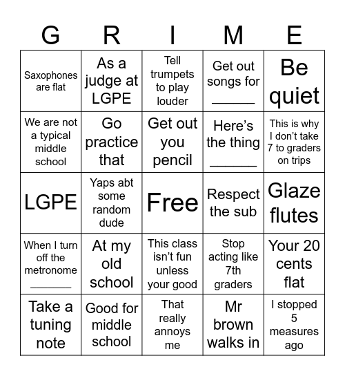 Mr grimes bringer Bingo Card
