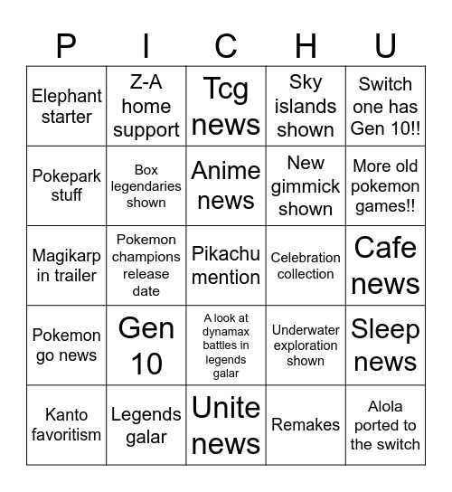 Pokemon day!! Bingo Card