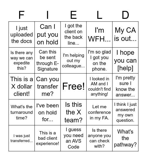 WMFS BINGO Card