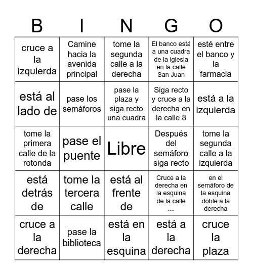 DIRECCIONES Bingo Card