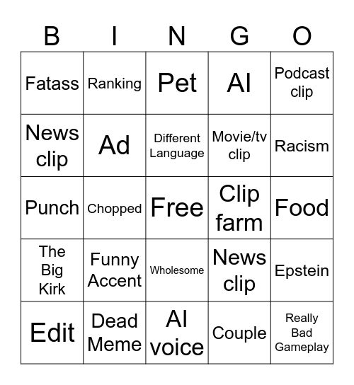 Tiktok Bingo Card