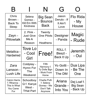 2016 HIT SONGS! Bingo Card