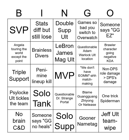 MR Bingo Card Bingo Card