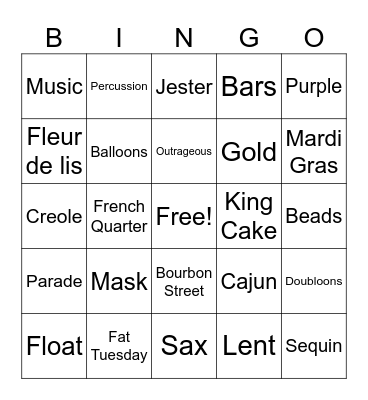 Mardi Gras Bingo Card