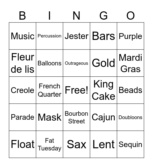 Mardi Gras Bingo Card