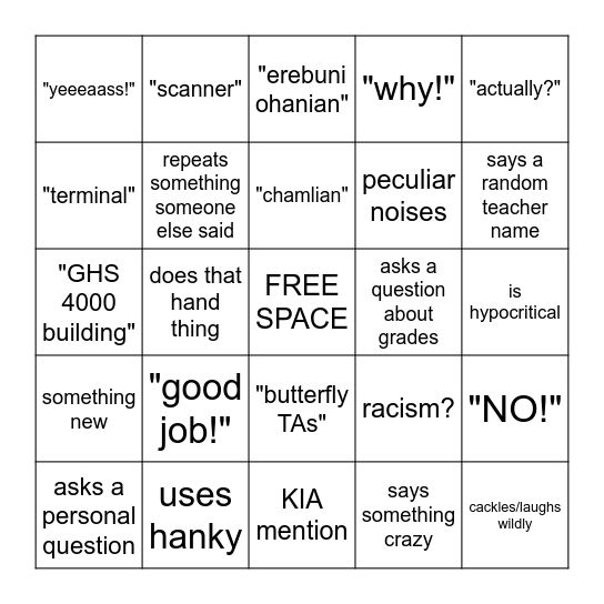 yayy! Bingo Card