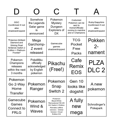 Pokemon Presents 26 Bingo Card