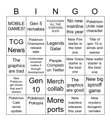 Pokemon Day Bingo Card