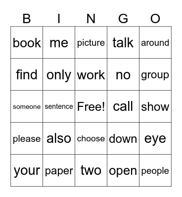 1st Grade Bingo Card