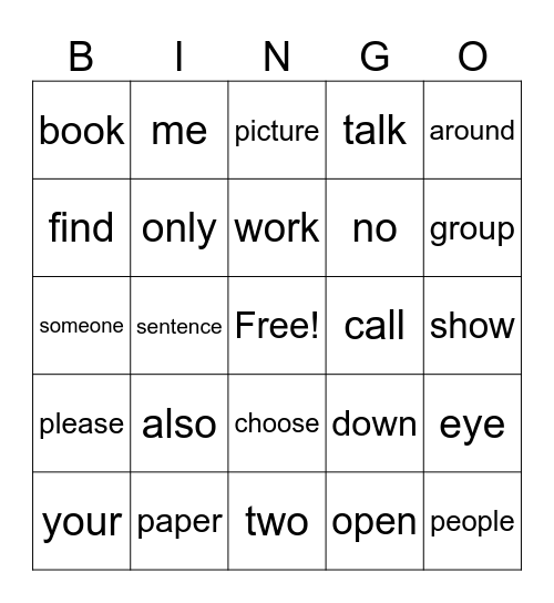 1st Grade Bingo Card