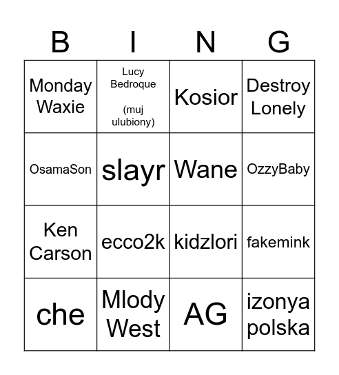co zacznie sluchac zosia Bingo Card
