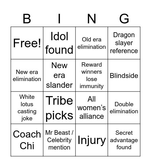 Survivor 50 Premiere Bingo Card