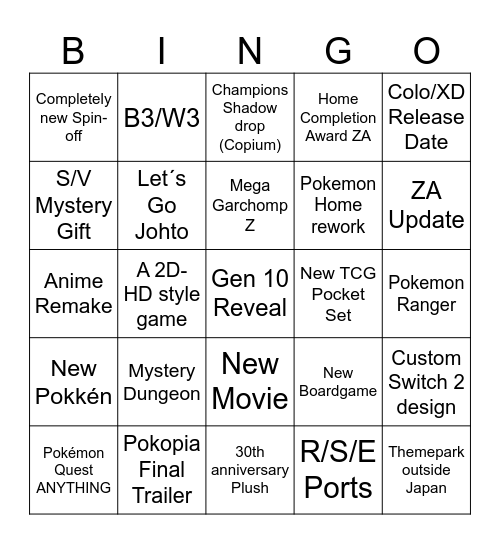 Pokémon Day Bingo Champions Copium Edition. Bingo Card