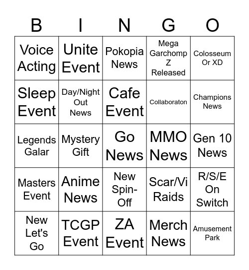 Pokemon Presents Bingo! Bingo Card