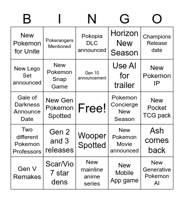 Pokemon Direct Bingo Card