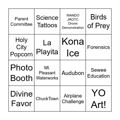 SJS Science Fair Bingo Card