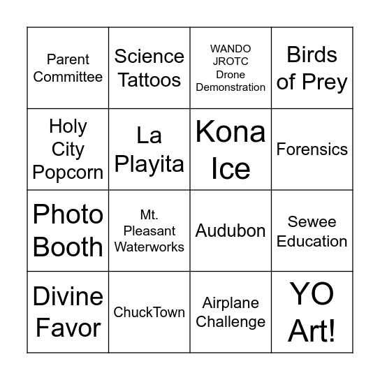 SJS Science Fair Bingo Card
