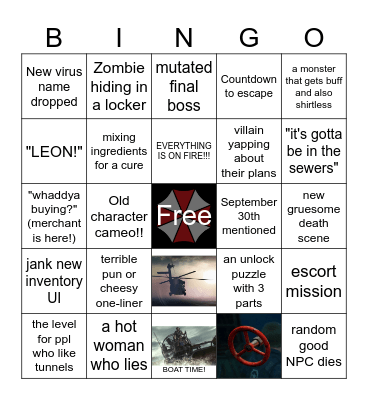 Resident Evil Bingo Card