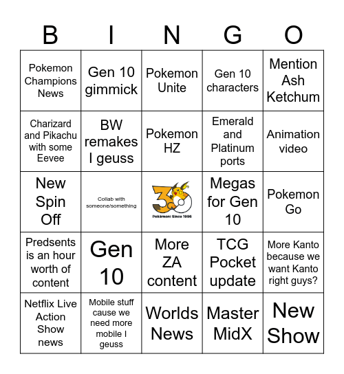 Pokemon Day! Bingo Card