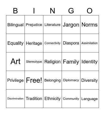 Cultural Bingo Card