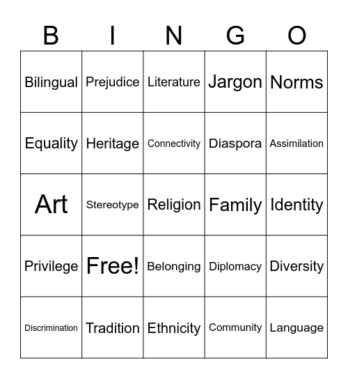 Cultural Bingo Card