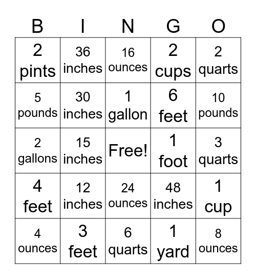 Conversion Bingo Card
