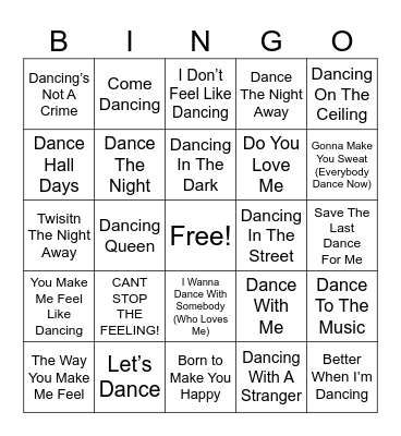 Songs About Dancing Bingo Card