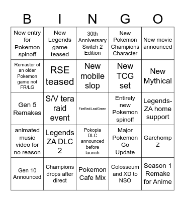 30th Anniversary Direct Predictions Bingo Card