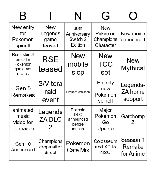 30th Anniversary Direct Predictions Bingo Card