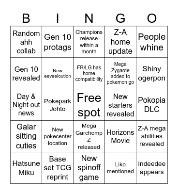 Pokemon Day Bingo Card