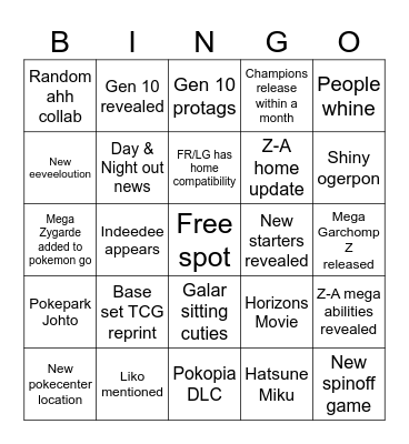 Pokemon Day Bingo Card