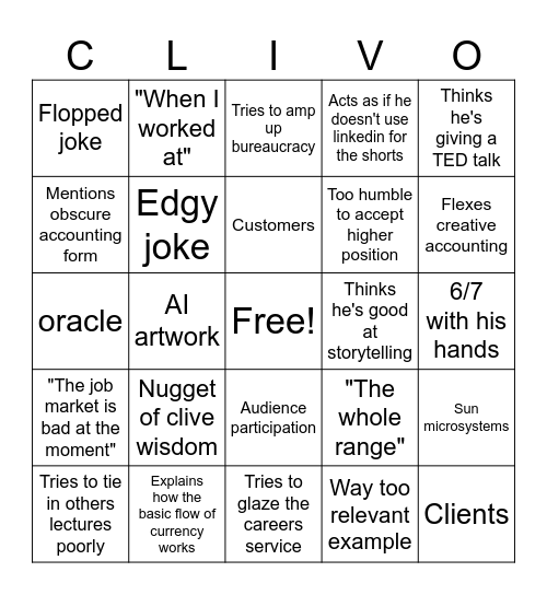 Clive bingo Card
