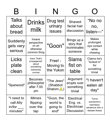 THE FEBRUARY 25th MAX PROVENZANO FAMILY DINNER BINGO Card