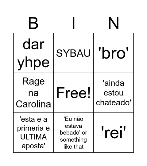 Rage no afonso Bingo Card