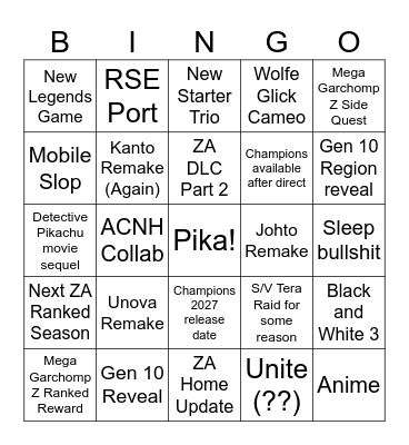 Pokemon Day 26 Bingo Card
