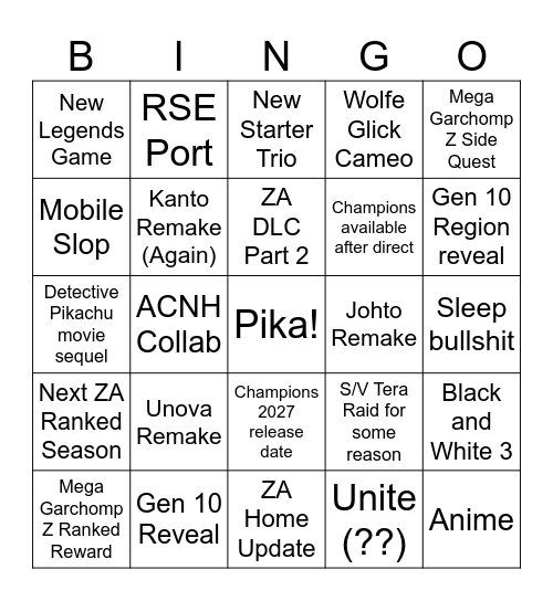 Pokemon Day 26 Bingo Card