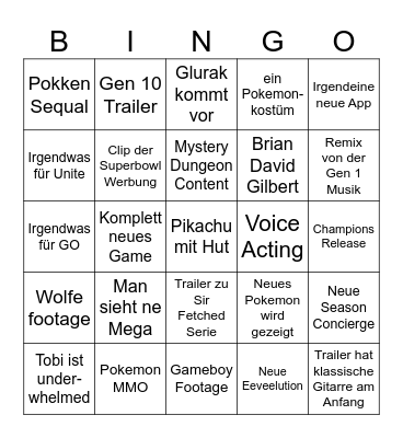 Pokemon Day Bingo Card
