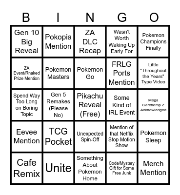 Pokemon Presents 2026 Bingo Card