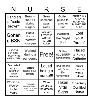 Never Have I Ever Nurse Week Bingo!!! Bingo Card